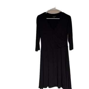 Garnet Hill Brianna Surplice‎ Knit Dress Black 3/4 Sleeve